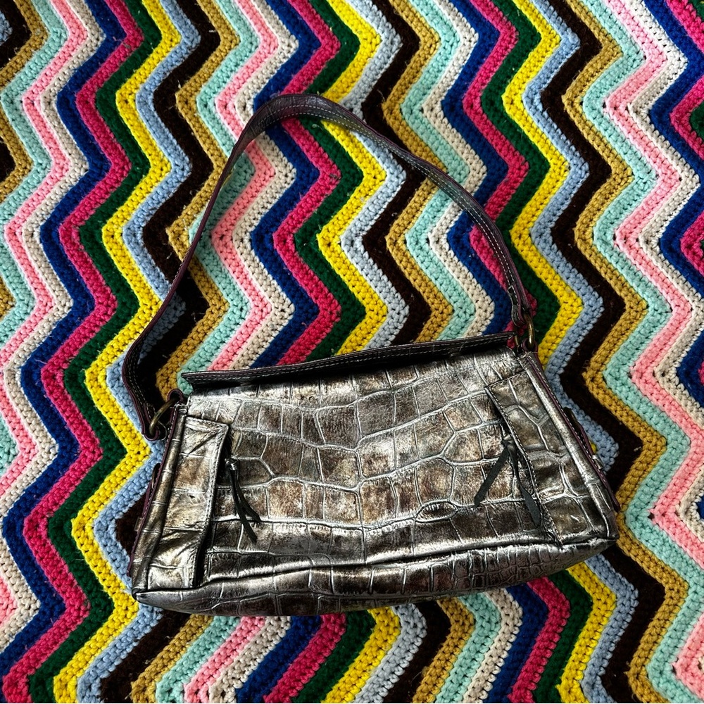 Vintage Made in Italy Marco Buggiani Silver Crocodile Shoulder Bag